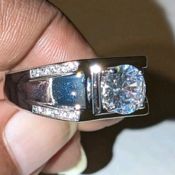 Men's Wedding Ring 14K White Gold Plated Round Cut Simulated Diamond Sz12